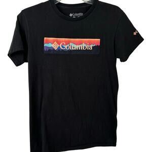 Columbia Logo Graphic Tee Outdoor Hiking Casual Shirt Black Men Small